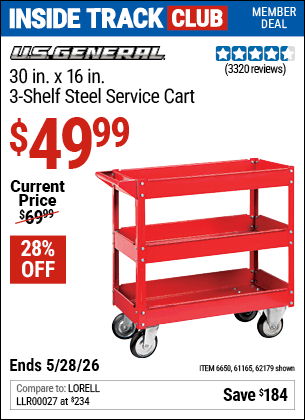 Harbor Freight Coupons, HF Coupons, 20% off - 16 X 30 Three Shelf Steel Service Cart