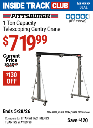 Harbor Freight Coupons, HF Coupons, 20% off - 1 Ton Capacity Telescoping Gantry Crane