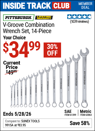 Harbor Freight Coupons, HF Coupons, 20% off - 14 Piece V-groove Fully Polished Combination Wrench Sets