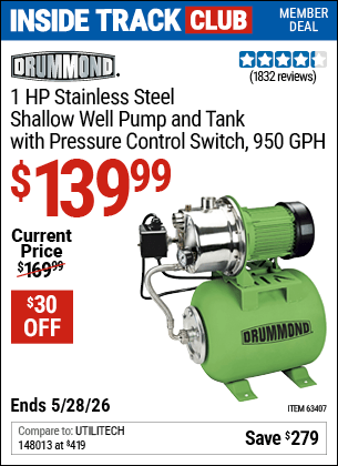 Harbor Freight Coupons, HF Coupons, 20% off - 1 Hp Stainless Steel Shallow Well Pump And Tank