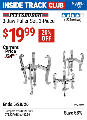 Harbor Freight Coupons, HF Coupons, 20% off - Three-Jaw Puller Set, 3 Pc.
