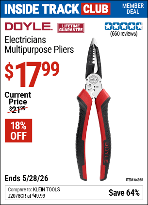 Harbor Freight Coupons, HF Coupons, 20% off - Electrician's Multi-Purpose Pliers