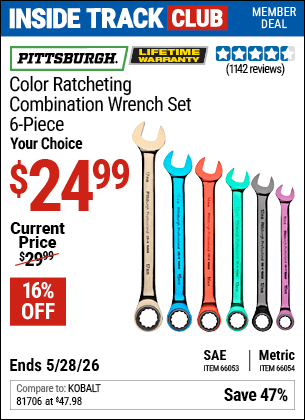 Harbor Freight Coupons, HF Coupons, 20% off - 6 Piece Color Combination Ratcheting Wrench Sets