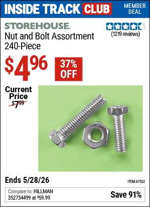 Harbor Freight Coupons, HF Coupons, 20% off - 240 Piece Nut And Bolt Assortment