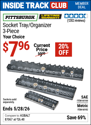 Harbor Freight Coupons, HF Coupons, 20% off - 3 Piece Socket Tray/organizers