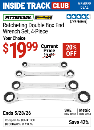 Harbor Freight Coupons, HF Coupons, 20% off - 4 Piece Double Box End Ratcheting Wrench Sets