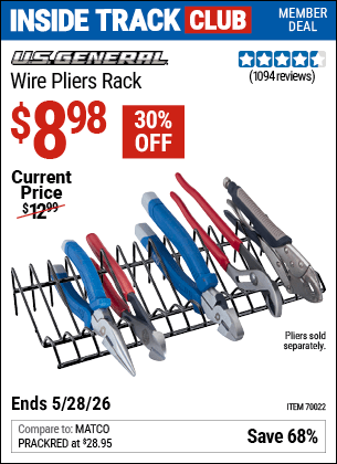 Harbor Freight Coupons, HF Coupons, 20% off - Wire Pliers Rack