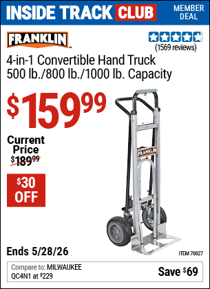 Harbor Freight Coupons, HF Coupons, 20% off - Franklin 4-in-1 Convertible Hand Truck