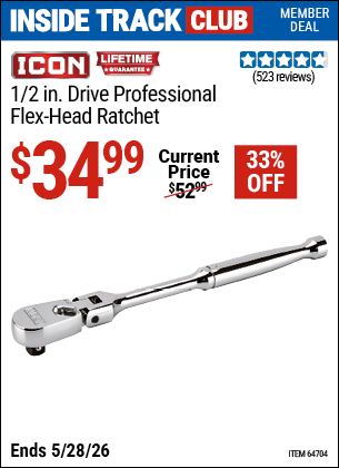 Harbor Freight Coupons, HF Coupons, 20% off - 1/2 in.  Drive Professional Flex Head Ratchet