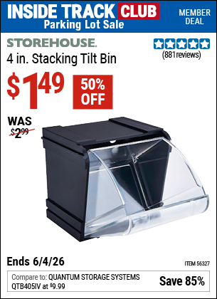 Harbor Freight Coupons, HF Coupons, 20% off - 4 in. Stacking Tilt Bin