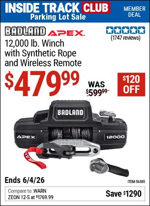 Harbor Freight Coupons, HF Coupons, 20% off - Badland Apex 12,000 Lb. Truck/suv Winch
