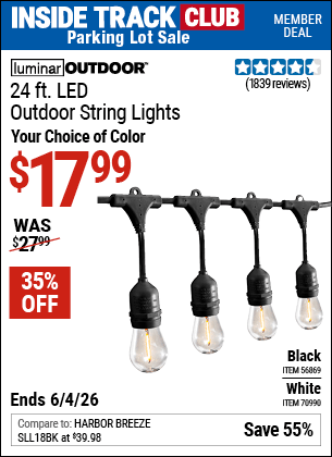Harbor Freight Coupons, HF Coupons, 20% off - LUMINAR OUTDOOR 24ft., 12 Bob Outdoor LED String Lights