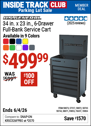 Harbor Freight Coupons, HF Coupons, 20% off - U.S. GENERAL 34 in. Full Bank Service Cart for $499.99
