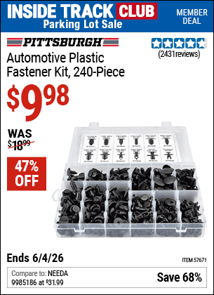 Harbor Freight Coupons, HF Coupons, 20% off - PITTSBURGH Automotive Plastic Fastener Kit for $13.99