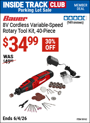 Harbor Freight Coupons, HF Coupons, 20% off - BAUER 8V Cordless Variable Speed Rotary Tool Kit 