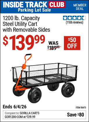 Harbor Freight Coupons, HF Coupons, 20% off - HFT 1200 lb. Capacity Steel Utility Cart with Sides 