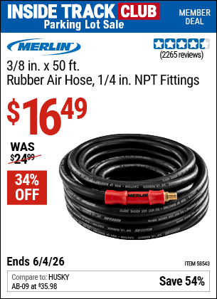 Harbor Freight Coupons, HF Coupons, 20% off - MERLIN 3/8 in. x 50 ft. Rubber Air Hose 