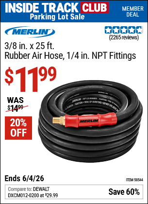 Harbor Freight Coupons, HF Coupons, 20% off - MERLIN 3/8 in. x 25 ft. Rubber Air Hose for $11.99