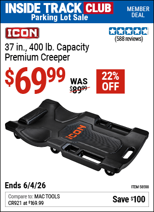 Harbor Freight Coupons, HF Coupons, 20% off - ICON 37 in. 400 lb. Capacity Premium Creeper for $74.99