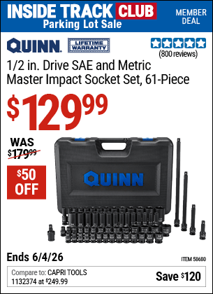 Harbor Freight Coupons, HF Coupons, 20% off - QUINN 1/2 in. Drive SAE & Metric Master Impact Socket Set 