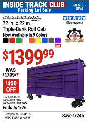 Harbor Freight Coupons, HF Coupons, 20% off - U.S. GENERAL 72 in. x 22 in. Triple-Bank Roll Cab 