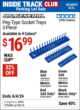 Harbor Freight Coupons, HF Coupons, 20% off - U.S. GENERAL Peg-Type Socket Tray, 3 Pc. for $14.99