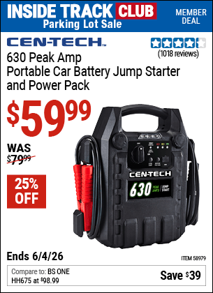 Harbor Freight Coupons, HF Coupons, 20% off - 630 Peak Amp Portable Jump Starter and Power Pack