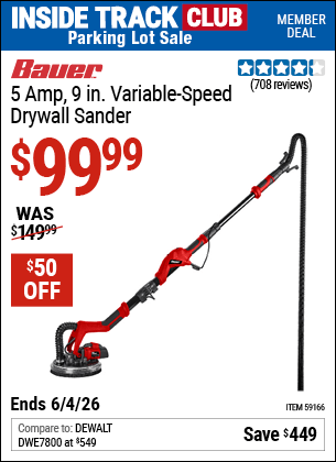 Harbor Freight Coupons, HF Coupons, 20% off - BAUER 5 Amp 9 in. Variable Speed Drywall Sander 