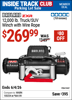 Harbor Freight Coupons, HF Coupons, 20% off - BADLAND ZXR 12 -000 lb. Truck/SUV Winch with Wire Rope 