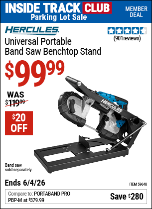 Harbor Freight Coupons, HF Coupons, 20% off - HERCULES Universal Portable Band Saw Benchtop Stand 