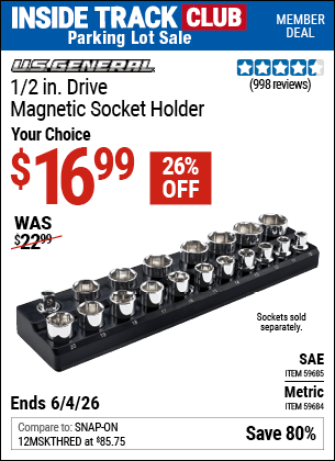 Harbor Freight Coupons, HF Coupons, 20% off - U.S. GENERAL 1/2 in. Drive Magnetic Socket Holder for $14.99