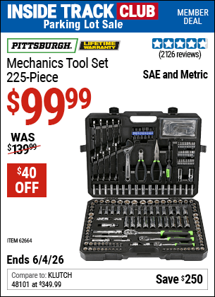 Harbor Freight Coupons, HF Coupons, 20% off - 225 Piece Mechanic's Tool Kit