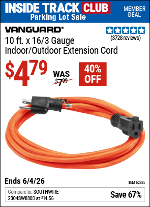 Harbor Freight Coupons, HF Coupons, 20% off - 10ft.x16 Gauge Indoor/outdoor Extension Cord