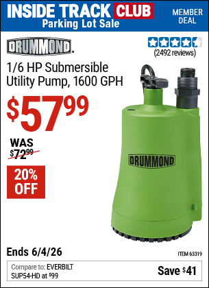 Harbor Freight Coupons, HF Coupons, 20% off - 1/6 Hp Submersible Utility Pump
