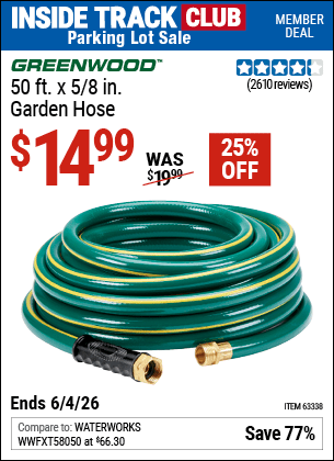 Harbor Freight Coupons, HF Coupons, 20% off - GREENWOOD 5/8 in. x 50 ft. Heavy Duty Garden Hose for $14.99
