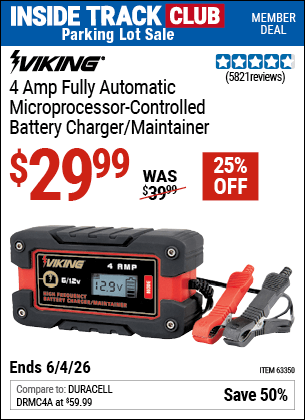 Harbor Freight Coupons, HF Coupons, 20% off - 4 Amp Fully Automatic Microprocessor Controlled Battery Charger/maintainer