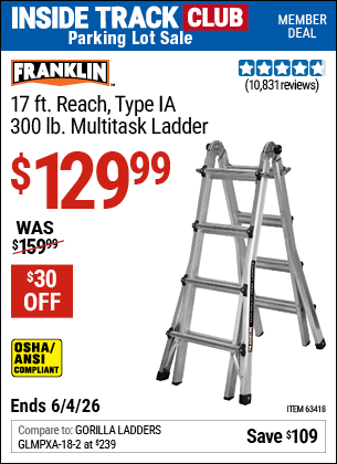 Harbor Freight Coupons, HF Coupons, 20% off - 17 Foot Type Ia Muti Task Ladder