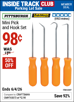 Harbor Freight Coupons, HF Coupons, 20% off - 4 Pc. Pick And Hook Set