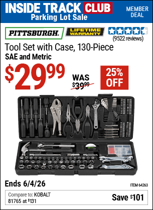 Harbor Freight Coupons, HF Coupons, 20% off - 130 Piece Tool Kit With Case