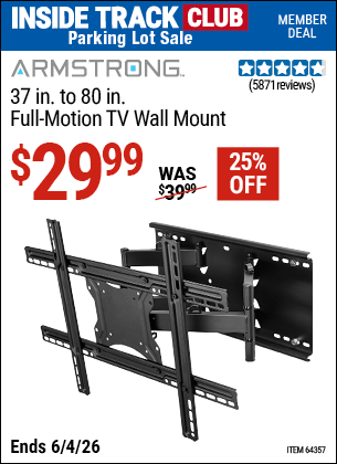 Harbor Freight Coupons, HF Coupons, 20% off - ARMSTRONG 37 in. to 80 in. Full-Motion TV Wall Mount for $39.99