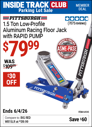 Harbor Freight Coupons, HF Coupons, 20% off - Pittsburgh Rapid Pump 1.5 Ton Lightweight Aluminum Floor Jack