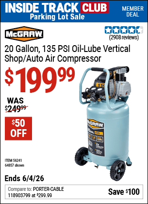 Harbor Freight Coupons, HF Coupons, 20% off - 20 Gallon 1.6 How 135 Psi Oil Lube Vertical Air Compressor