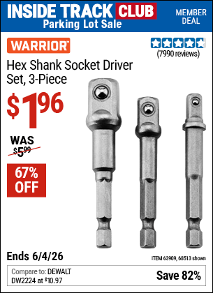 Harbor Freight Coupons, HF Coupons, 20% off - 3 Piece Hex Drill Socket Driver Set