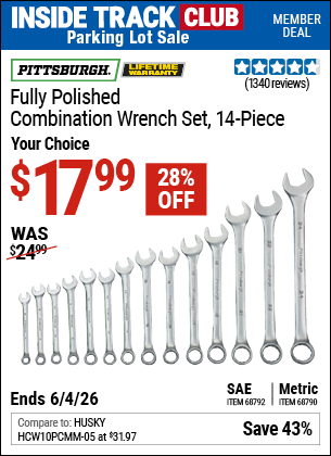 Harbor Freight Coupons, HF Coupons, 20% off - 14 Piece Fully Polished Combination Wrench Sets