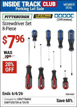 Harbor Freight Coupons, HF Coupons, 20% off - 8 Piece Professional Screwdriver Set
