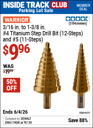 Harbor Freight Coupons, HF Coupons, 20% off - 2 Piece Titanium Nitride Coated High Speed Steel Step Drill Bits