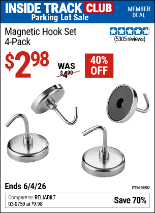 Harbor Freight Coupons, HF Coupons, 20% off - 4 Piece Magnetic Hook Set