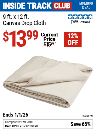 Harbor Freight Coupons, HF Coupons, 20% off - 9 Ft. X 12 Ft. Canvas Drop Cloth