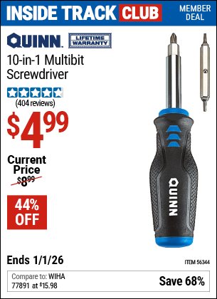 Harbor Freight Coupons, HF Coupons, 20% off - QUINN 10-in-1 Multi-Bit Screwdriver for $7.99
