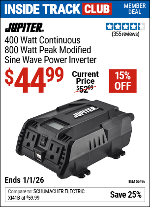 Harbor Freight Coupons, HF Coupons, 20% off - 400 Watt Continuous/800 Watt Peak Modified Sine Wave Power Inverter
